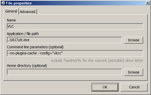 PStart launcher, File properties dialog, General tab